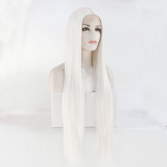 Long 30 Inch White Color Lace Front Wigs - Picture 3 of 5